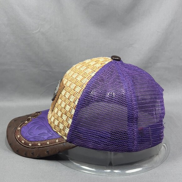 Big Bear Rodeo Snapback Hat Cap Trucker Mesh Straw Weave Western Cowboy Womens - Picture 5 of 14